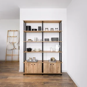 Biblioteca "LIVRA" 2 Cuerpos con Estantes – Estilo Industrial en Melamina y Hierro