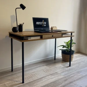 Escritorio "NORDEN" – Melamina e Hierro con Cajón y Estantes 116 cm