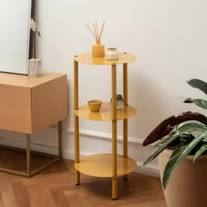 Mesa Auxiliar "TRIA" – Chapa y Caño de 3 Pisos | 77 cm de Alto