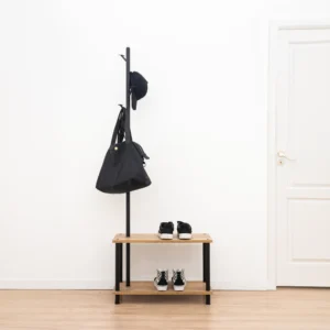 Perchero "EIRA" Estilo Industrial | 2 Estantes y 4 Ganchos