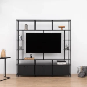 Rack de TV "NORDK" – Mueble Industrial con Soporte Giratorio para TV de hasta 65″