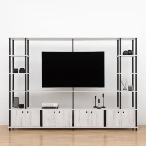 Rack de TV "TRØN" – Mueble Industrial con Soporte Giratorio y 4 Módulos | 254 cm