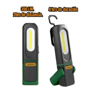Linterna Recargable Jadever 350 Lúmenes – Batería 1200mAh, IP62, con Gancho y Base Magnética